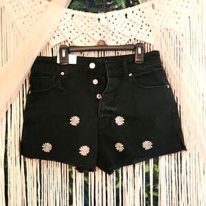 Forever 21 Black Daisy Button Fly Shorts